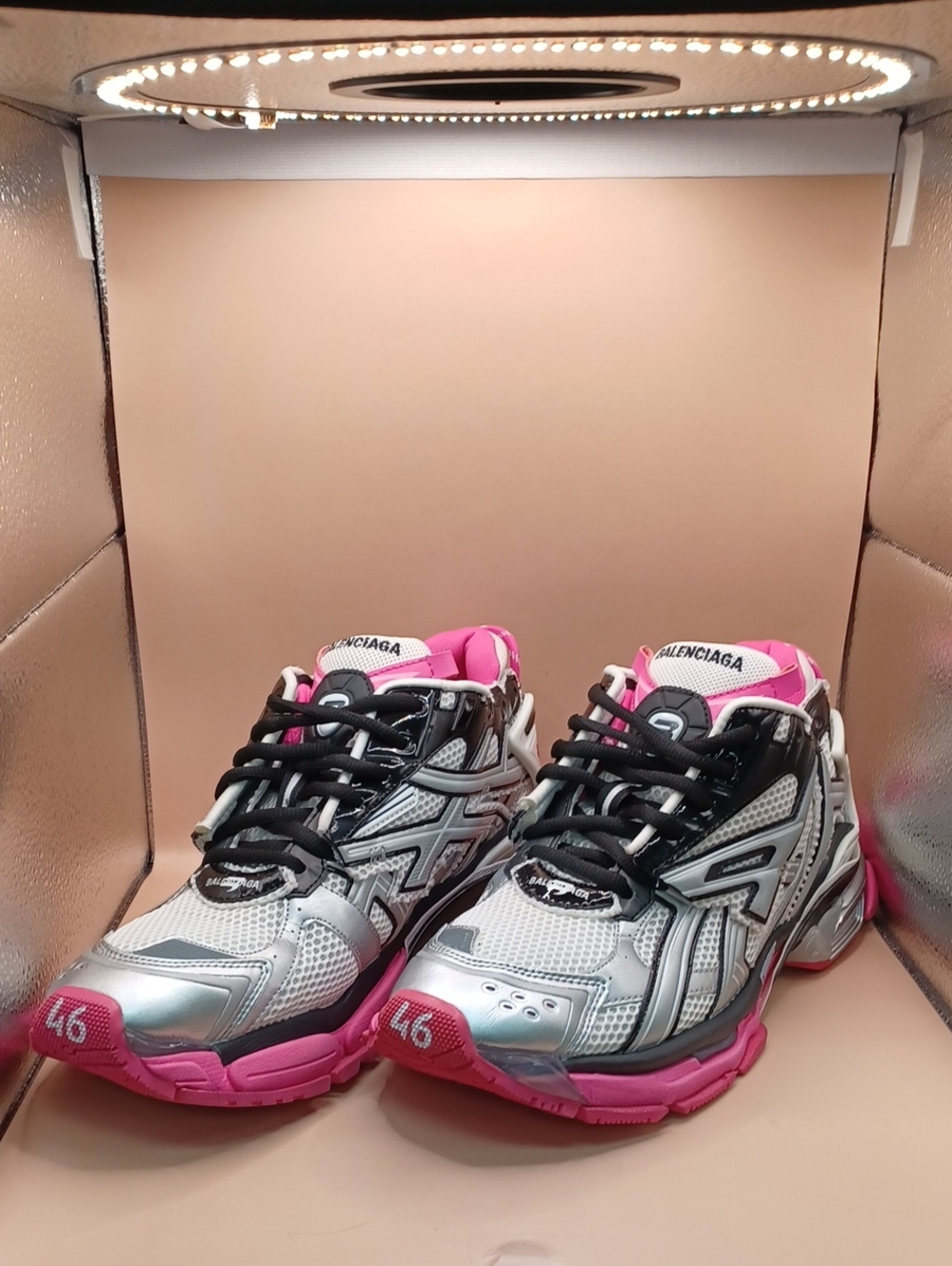 Pre-Owned Balenciaga Runner Mesh Low Top Sneaker-Pink/Silver Men Size 13 US